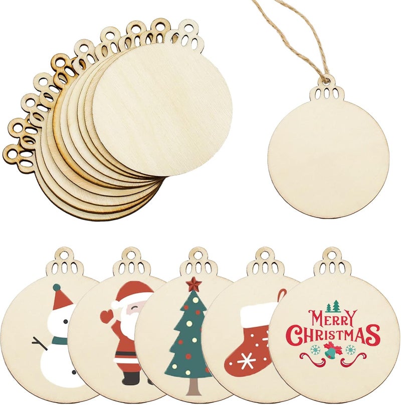 LEBERY 50Pcs Wooden Christmas Ornaments Unfinished Natural Wood Cutouts Ornament Predrilled Wooden Christmas Cutouts for Crafts to Paint DIY Centerpieces Hanging Decorations - Image 1